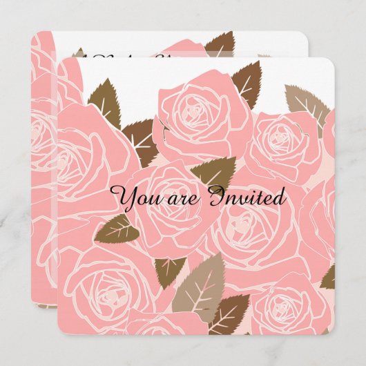 ピンクかわいらしのバラ赤ちゃんシャワー 招待状 (正面/裏面)