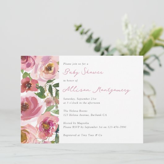 ピンクかわいらしのバラ赤ちゃんシャワー 招待状 (スタンド正面)