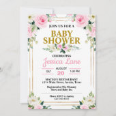 ピンクかわいらしのバラ赤ちゃんシャワー 招待状 (正面)