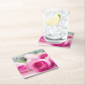 ピンクかわいらしのバラ スクエアペーパーコースター (インサイチュ)