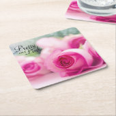 ピンクかわいらしのバラ スクエアペーパーコースター (アングル)