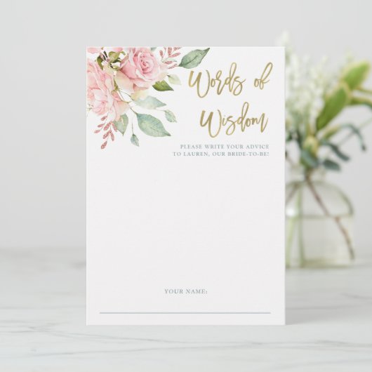 ピンクかわいらしのバラ |ブライダルシャワーアドバイスカード アドバイスカード (スタンド正面)