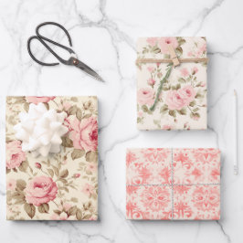 ピンクかわいらしのバラ ラッピングペーパーシート