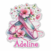 ピンクかわいらしのバレエ靴と花パーソナライズされた シール (正面)