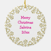 ピンクかわいらしのバレエ靴と花パーソナライズされた セラミックオーナメント (裏面)