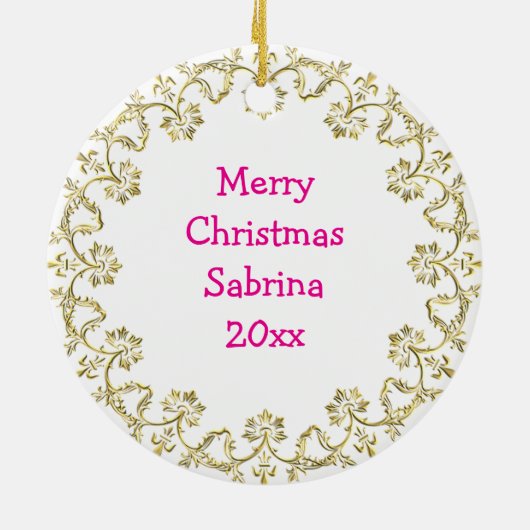 ピンクかわいらしのバレエ靴と花パーソナライズされた セラミックオーナメント (裏面)