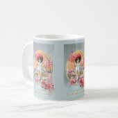 ピンクかわいらしのバレンタインの花を飾ったヴィンテージ コーヒーマグカップ (正面左)