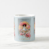 ピンクかわいらしのバレンタインの花を飾ったヴィンテージ コーヒーマグカップ (中央)