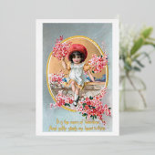 ピンクかわいらしのバレンタインの花を飾ったヴィンテージ 箔シーズンカード (立ち正面)