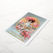 ピンクかわいらしのバレンタインの花を飾ったヴィンテージ 箔シーズンカード (回転した状態)