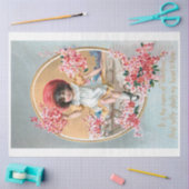 ピンクかわいらしのバレンタインの花を飾ったヴィンテージ 薄葉紙 (クラフト)