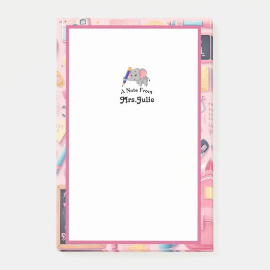ピンクかわいらしのパーソナライズされた先生 ポストイット (正面)