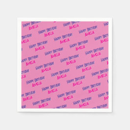 ピンクかわいらしのパーソナライズされた誕生日 スタンダードカクテルナプキン