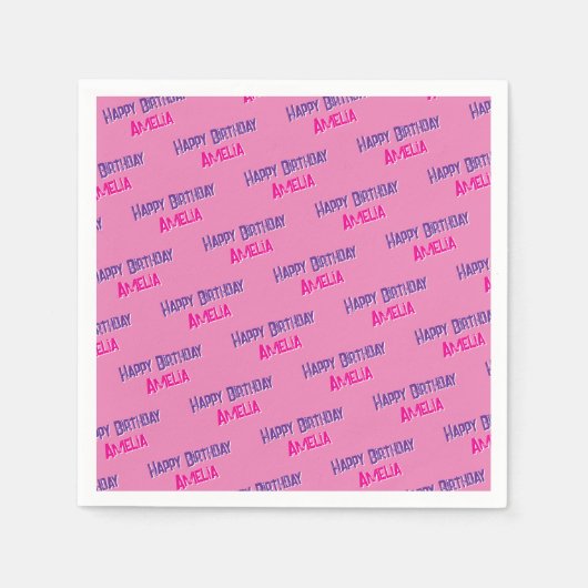 ピンクかわいらしのパーソナライズされた誕生日 スタンダードカクテルナプキン (正面)