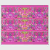 ピンクかわいらしのパーティーバルーン明るいピンクの青金ゴールド ラッピングペーパー (フラット)