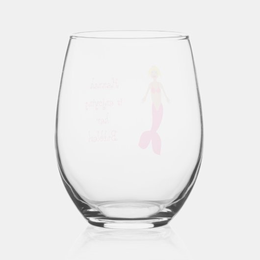 ピンクかわいらしのファンタジーマーメイドカスタムメッセージ ステムなしワイングラス (裏面)