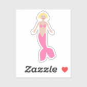 ピンクかわいらしのファンタジー人魚 シール (シート)