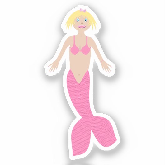 ピンクかわいらしのファンタジー人魚 シール (正面)
