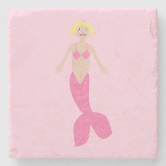 ピンクかわいらしのファンタジー人魚 ストーンコースター (正面)
