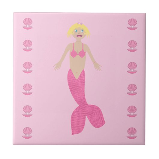 ピンクかわいらしのファンタジー人魚 タイル (正面)