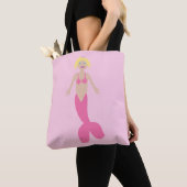 ピンクかわいらしのファンタジー人魚 トートバッグ (クローズアップ)