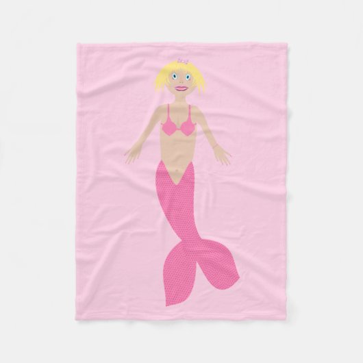 ピンクかわいらしのファンタジー人魚 フリースブランケット (正面)