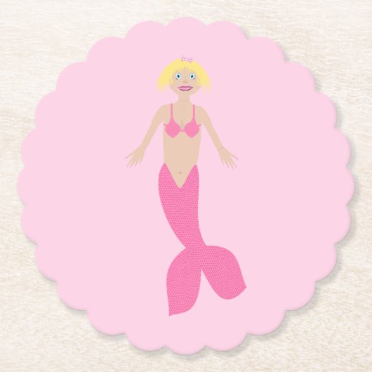 ピンクかわいらしのファンタジー人魚 ペーパーコースター (正面)