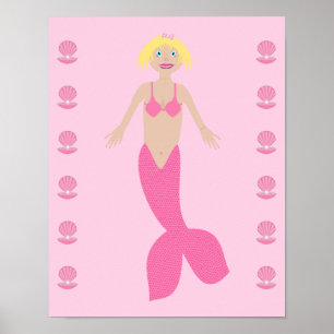 ピンクかわいらしのファンタジー人魚 ポスター