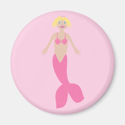 ピンクかわいらしのファンタジー人魚 マグネット (正面)
