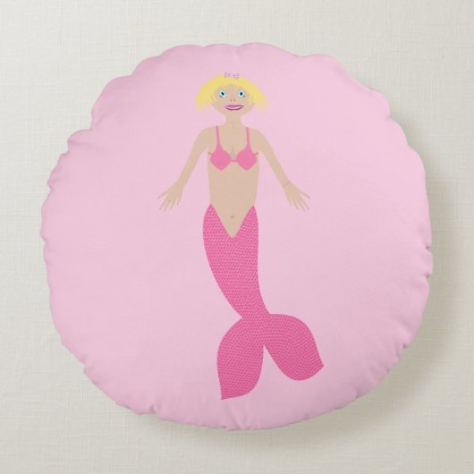 ピンクかわいらしのファンタジー人魚 ラウンドクッション (正面)