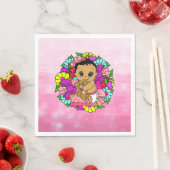 ピンクかわいらしのフローラガールズベビーシャワーエスニック スタンダードランチョンナプキン (インサイチュ)