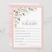 ピンクかわいらしのフローラスクリプト赤ちゃんシャワーの願い アドバイスカード (正面/裏面)