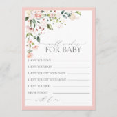 ピンクかわいらしのフローラスクリプト赤ちゃんシャワーの願い アドバイスカード (正面)