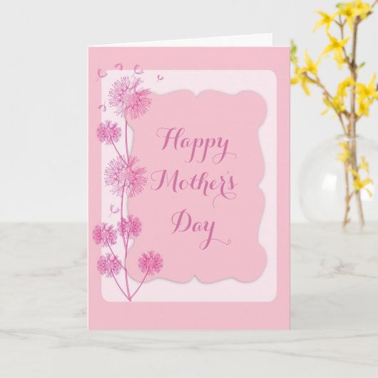 ピンクかわいらしのフローラタンポポの母の日 カード (黄色い花)