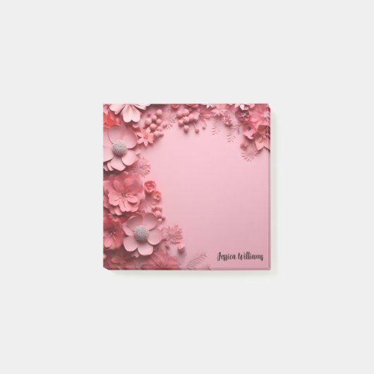 ピンクかわいらしのフローラデザイン ポストイット (正面)