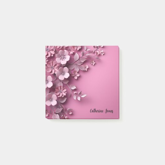ピンクかわいらしのフローラデザイン ポストイット (正面)