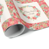 ピンクかわいらしのフローラハッピーバースデーの名前の追加 ラッピングペーパー (ロールコーナー)