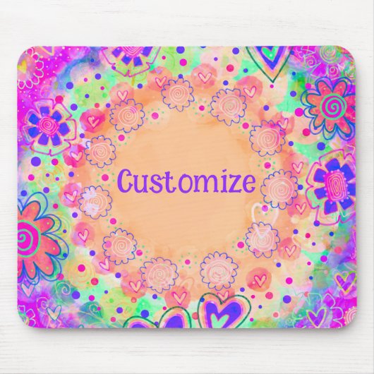 ピンクかわいらしのフローラパーソナライズされた刺激 マウスパッド (正面)