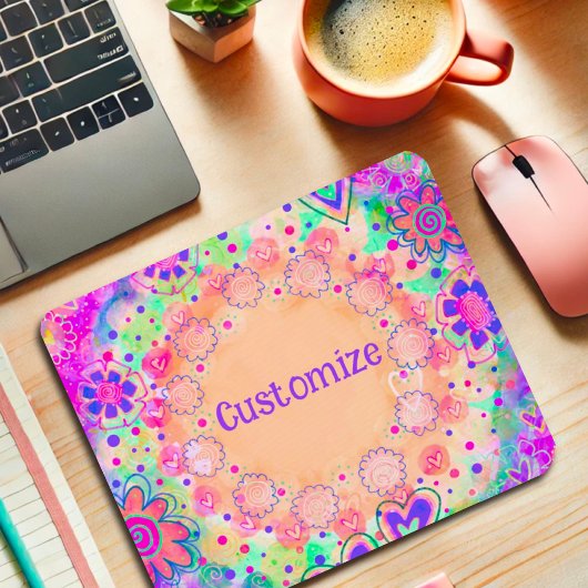 ピンクかわいらしのフローラパーソナライズされた刺激 マウスパッド