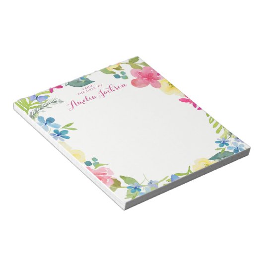 ピンクかわいらしのフローラパーソナライズされた文具 ノートパッド (アングル)