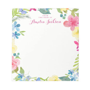 ピンクかわいらしのフローラパーソナライズされた文具 ノートパッド