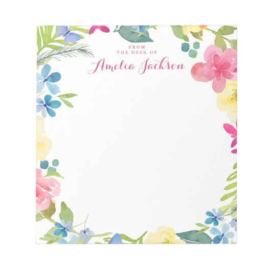 ピンクかわいらしのフローラパーソナライズされた文具 ノートパッド (正面)