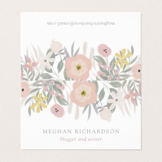 ピンクかわいらしのフローラブーケオンホワイト 名刺 (外部フラット)