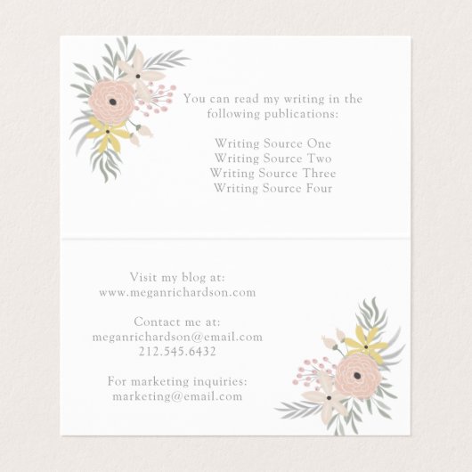 ピンクかわいらしのフローラブーケオンホワイト 名刺 (内部フラット)