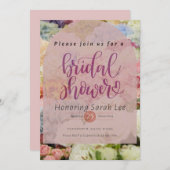ピンクかわいらしのフローラモダンブライダルシャワー 招待状 (正面/裏面)