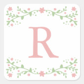 ピンクかわいらしのフローラモノグラムのシール スクエアシール (正面)
