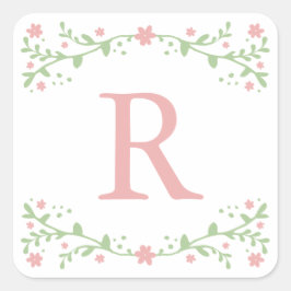 ピンクかわいらしのフローラモノグラムのシール スクエアシール