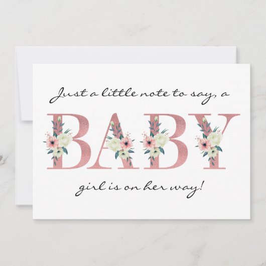 ピンクかわいらしのフローラ手紙の妊娠の発表 招待状 (正面)