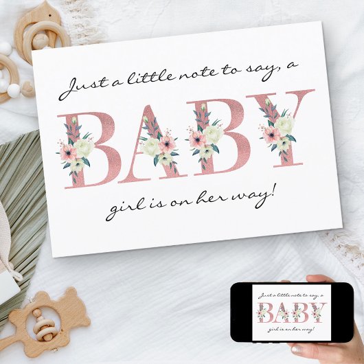 ピンクかわいらしのフローラ手紙の妊娠の発表 招待状