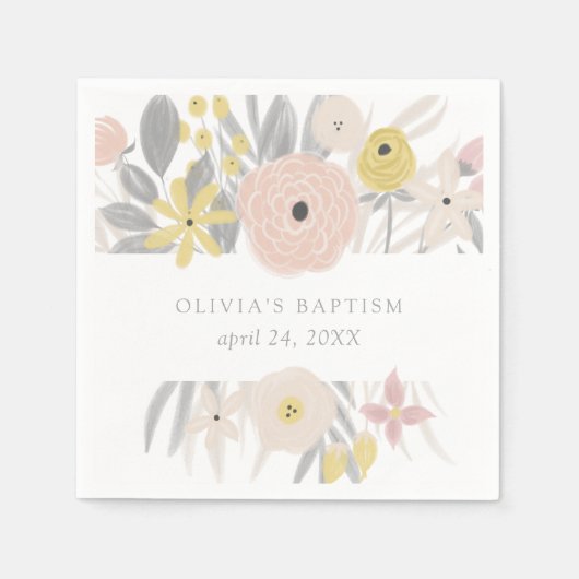 ピンクかわいらしのフローラ枠 | バプテスマ スタンダードカクテルナプキン (正面)